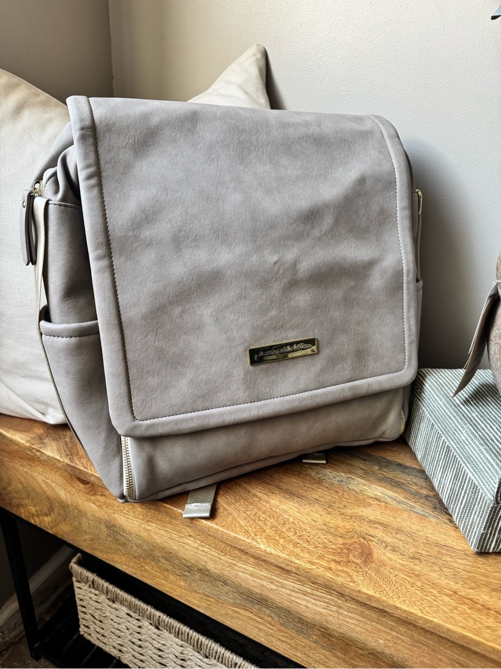 Boxy Backpack in Grey Matte Leatherette